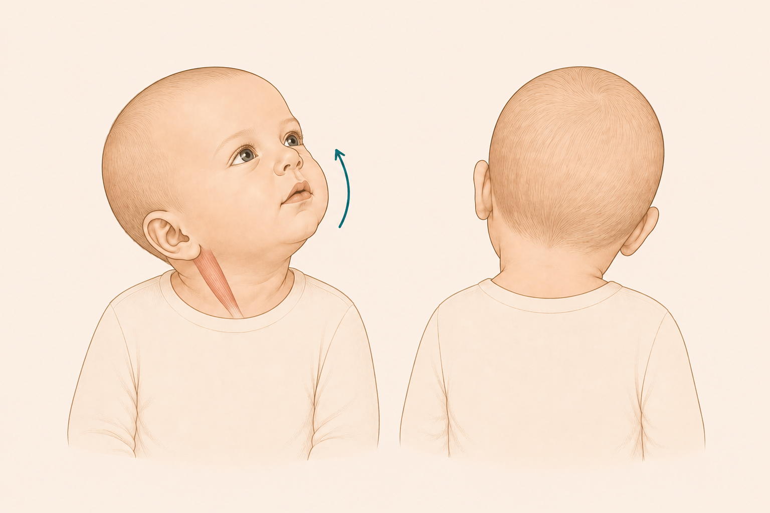 Torticollis hos baby vises ved skæv hovedstilling og nedsat